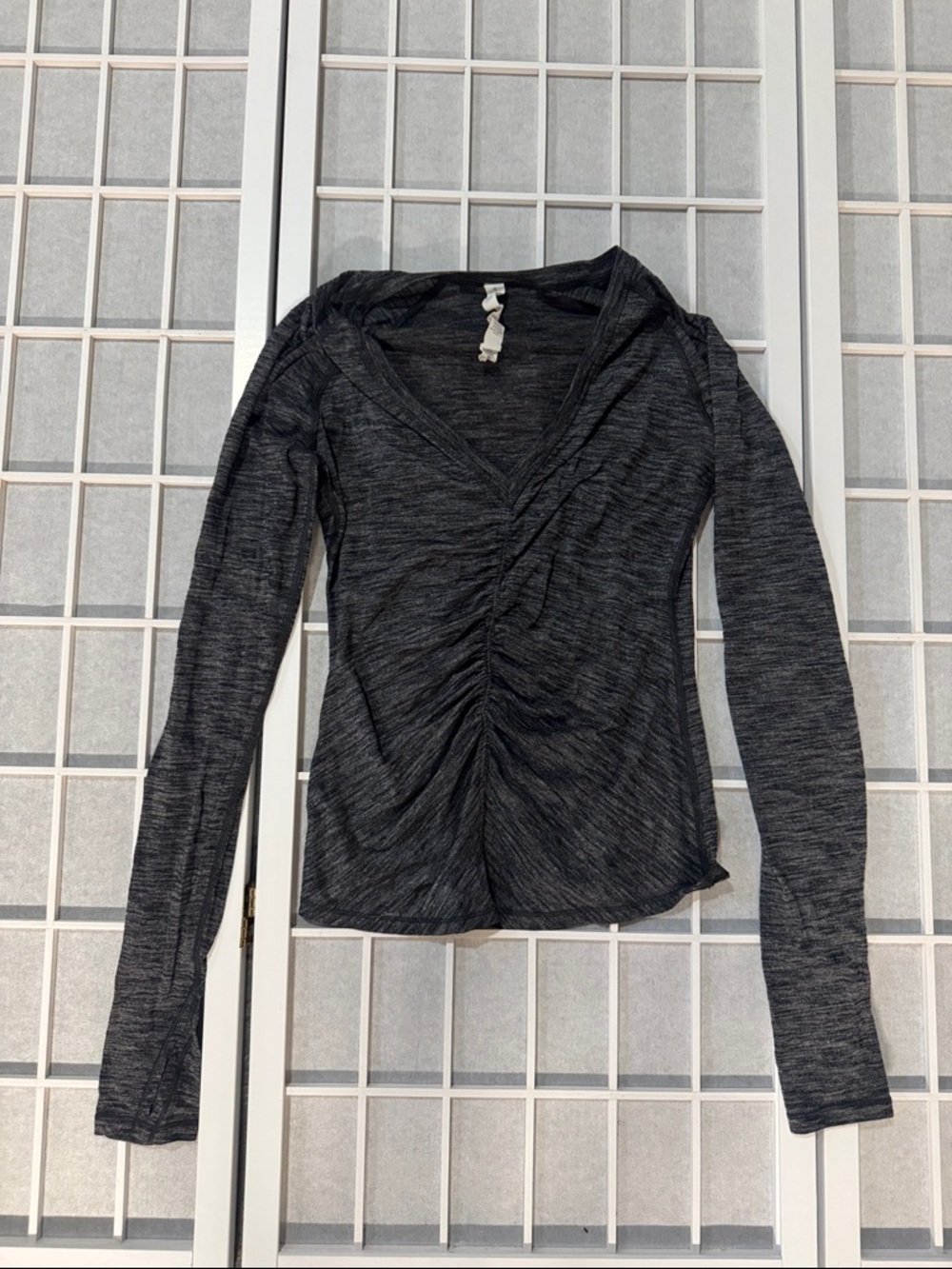 lululemon athletica Dark Charcoal Ruched V-Neck Long Sleeve Top
